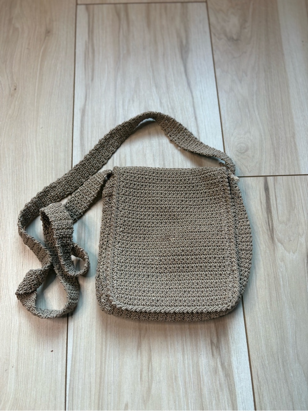 Marlo Woven Crossbody Bag Taupe Beige Knit Zip Shoulder Purse Boho Casual